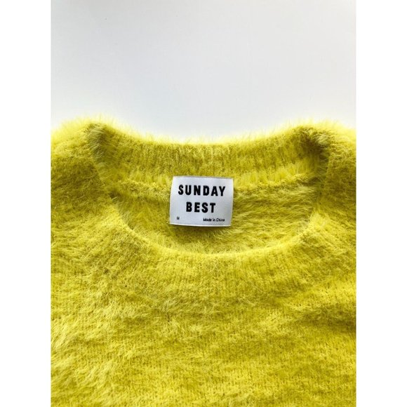 Aritzia SUNDAY BEST Kitten Chartreuse Yellow Fuzzy Knit Cropped Sweater, Size M - Picture 7 of 13